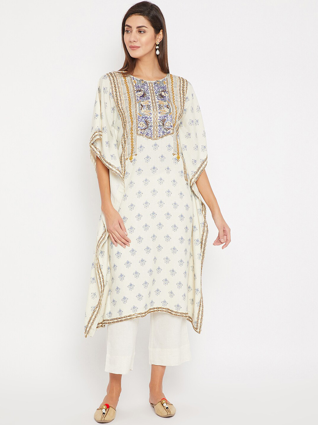 

The Kaftan Company Women Off-White & Brown Printed Kaftan Kurta