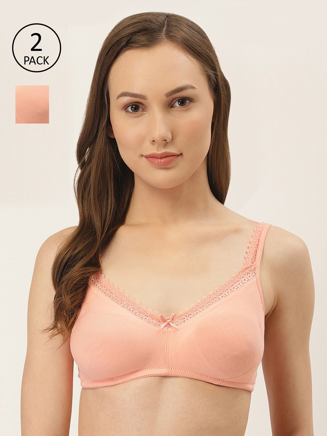

Inner Sense Pack of 2 Organic Cotton Antimicrobial Sustainable Non-Wired Non Padded Everyday Bras, Peach