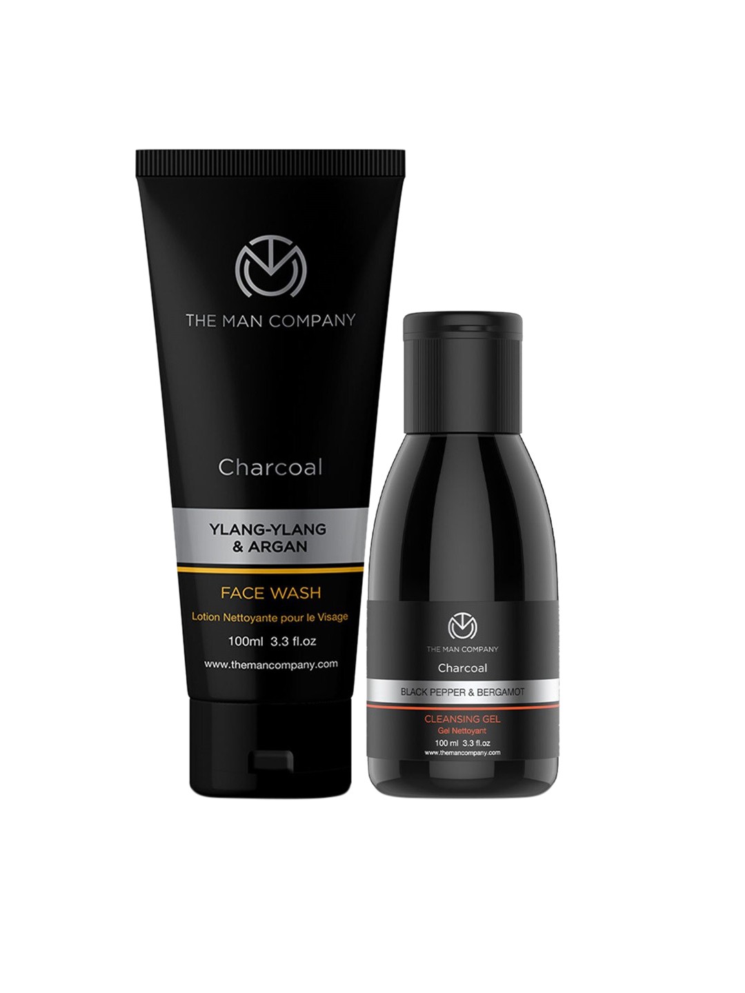 

THE MAN COMPANY Set of 2 Charcoal Face Wash + Charcoal Cleansing Gel 100 ml each, Black