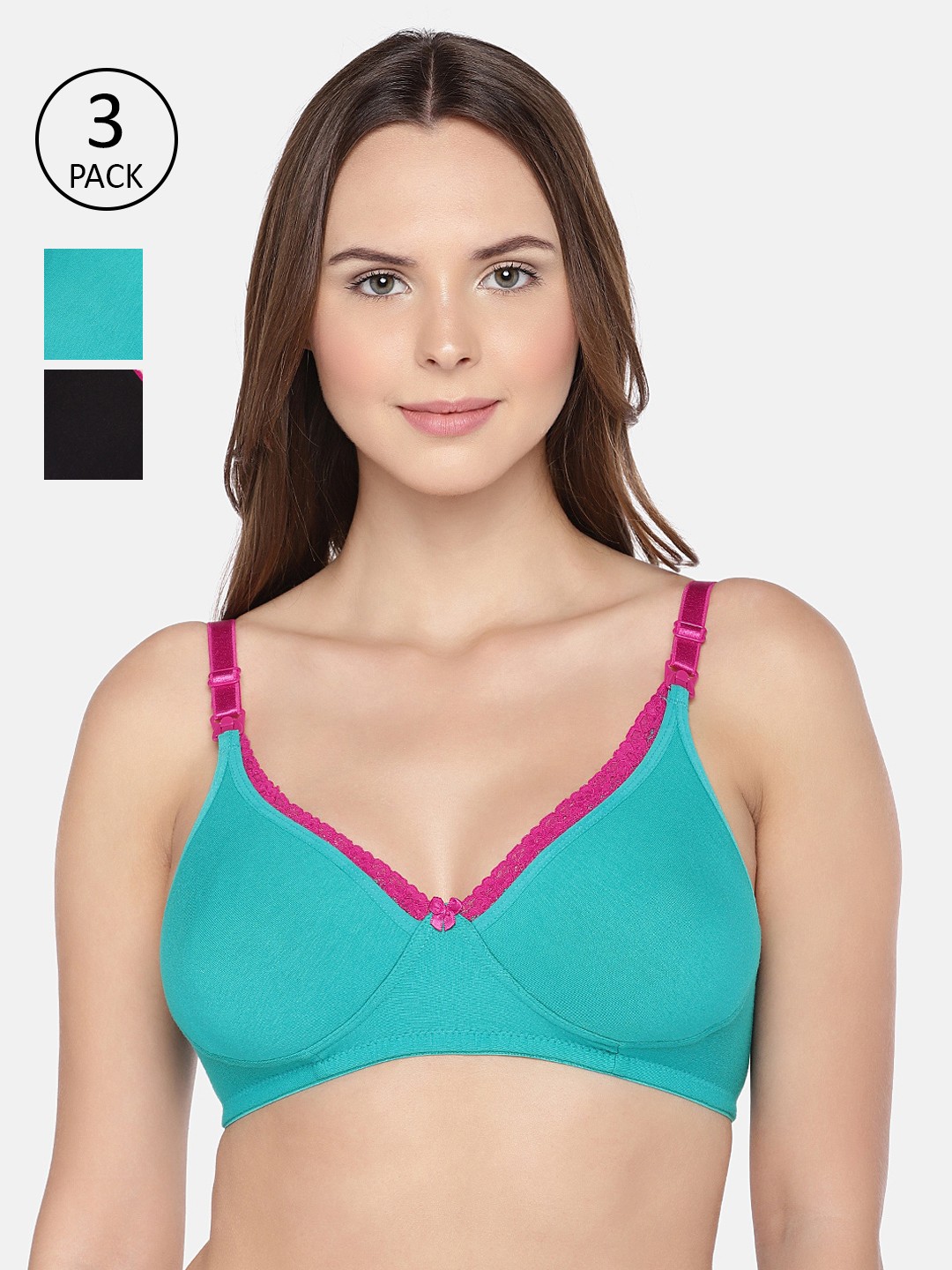 

Inner Sense Multicoloured Pack of 3 Solid Non-Wired Non Padded Maternity Bra IMB003B_3B_3C, Multi