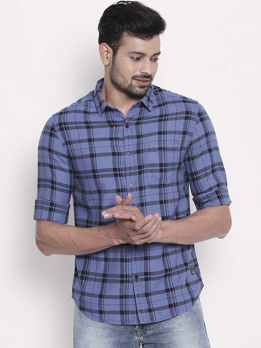 

SPYKAR Men Blue Slim Fit Checked Casual Shirt