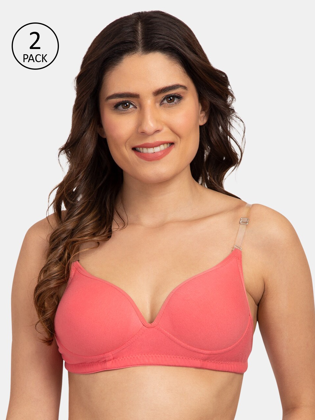 

Tweens Pack Of 2 Solid Non-Wired Lightly Padded Everyday Bra TW-15900-CRL-2PC-30B, Coral