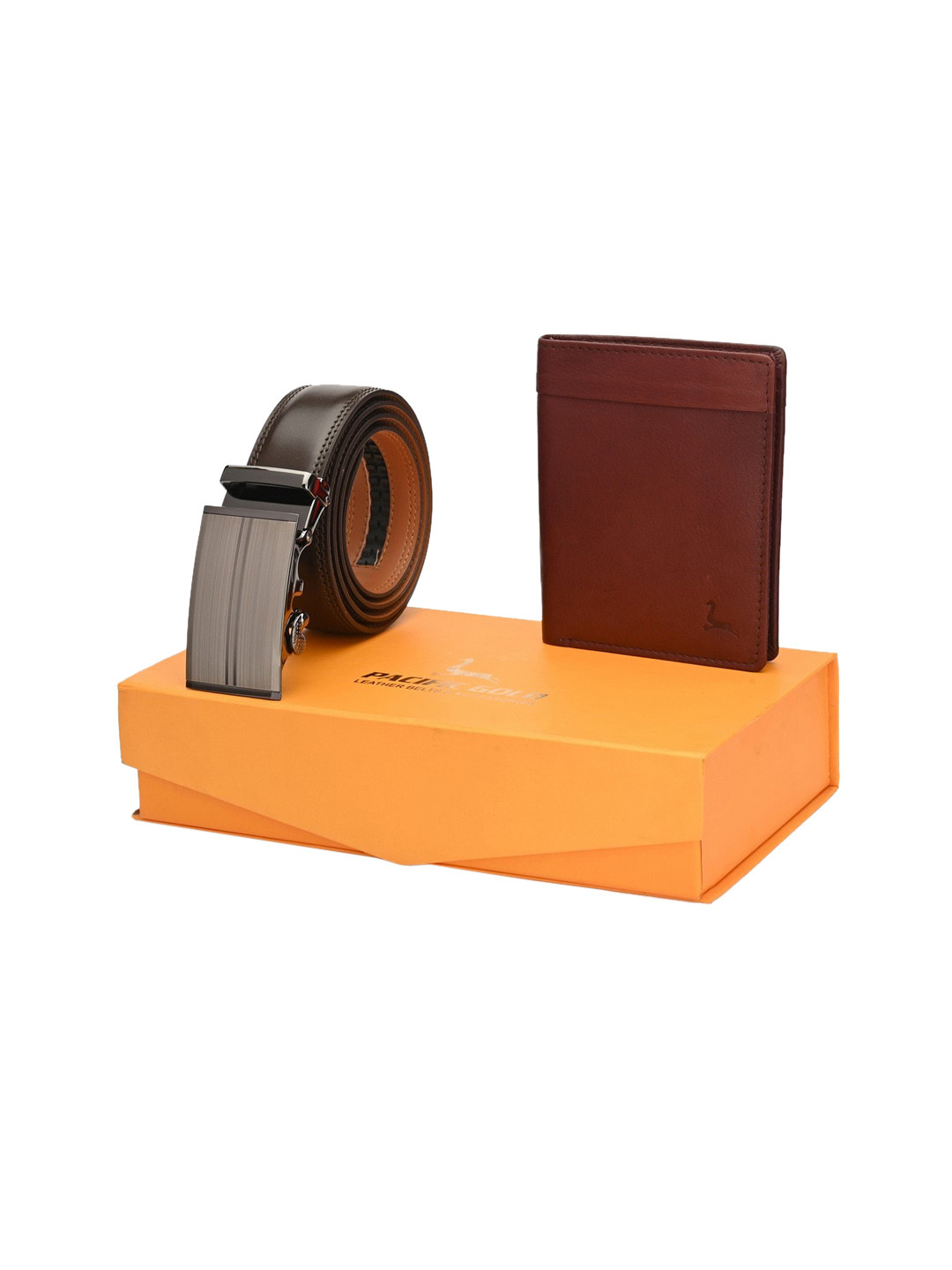 

Pacific Gold Men Brown Genuine Leather Accessory Gift Set