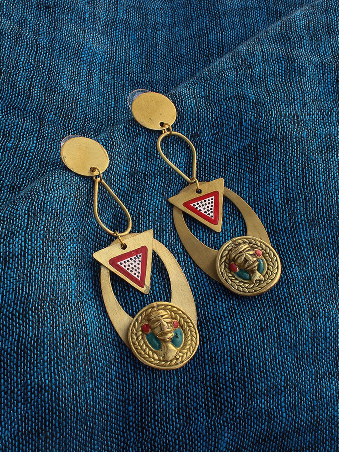 

ExclusiveLane Gold-Toned & Red Handcrafted Contemporary Drop Earrings