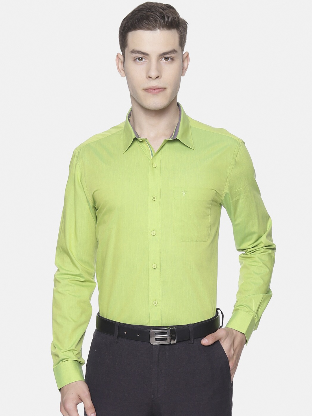

Ramraj Men Green Smart Slim Fit Solid Formal Shirt