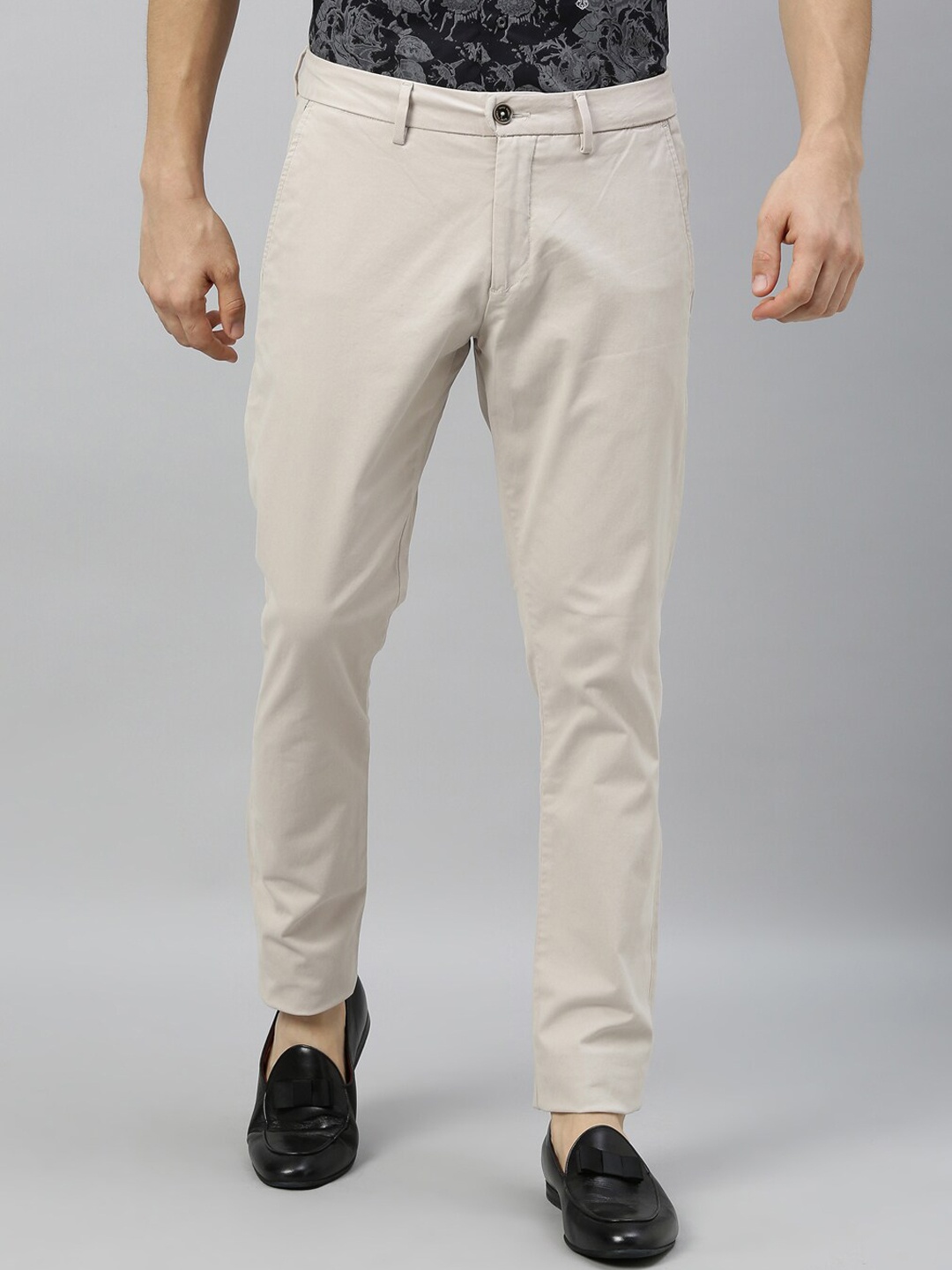

RARE RABBIT Men Beige Solid Regular Trousers
