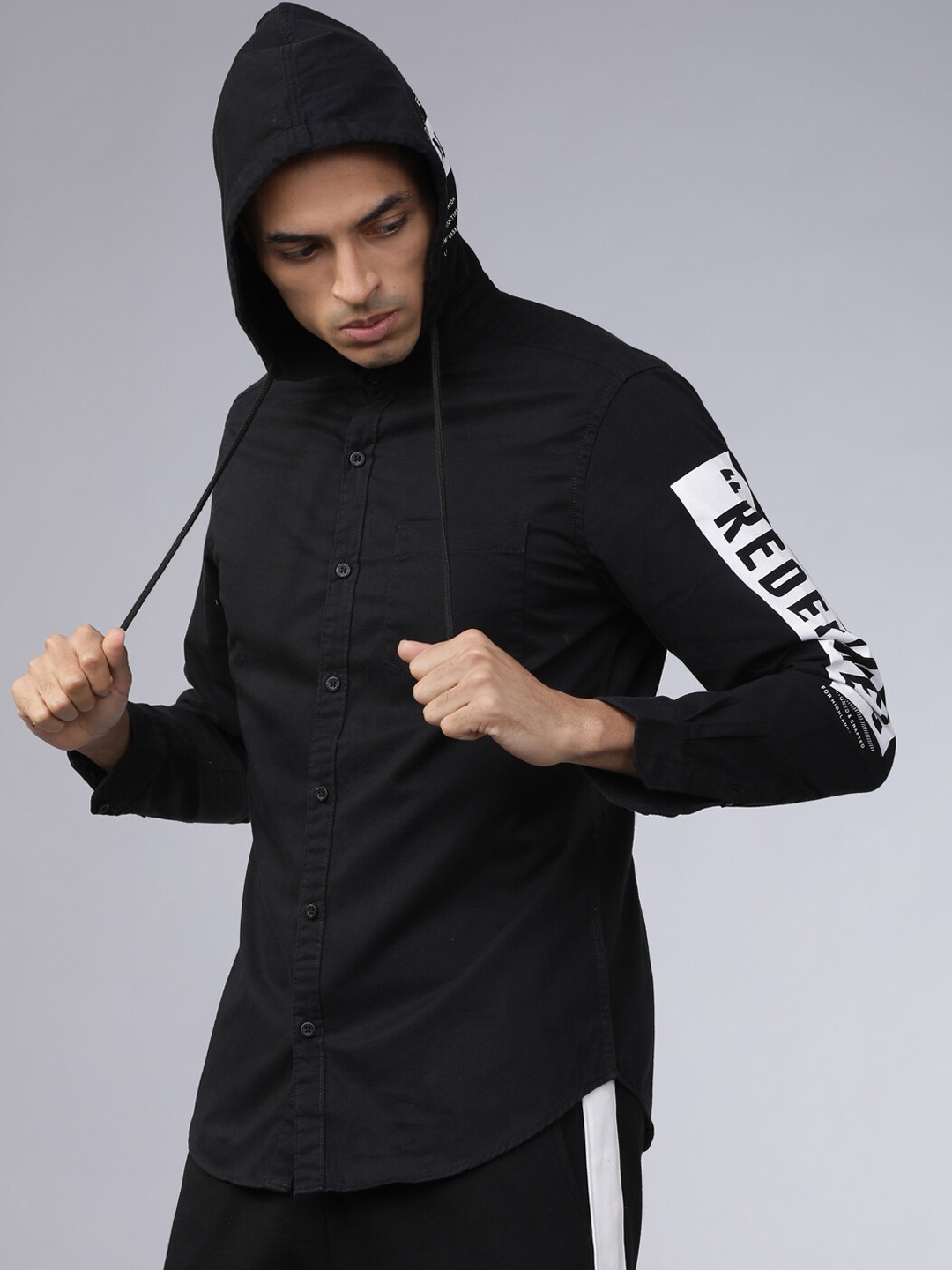 

HIGHLANDER Men Black Slim Fit Solid Casual Shacket