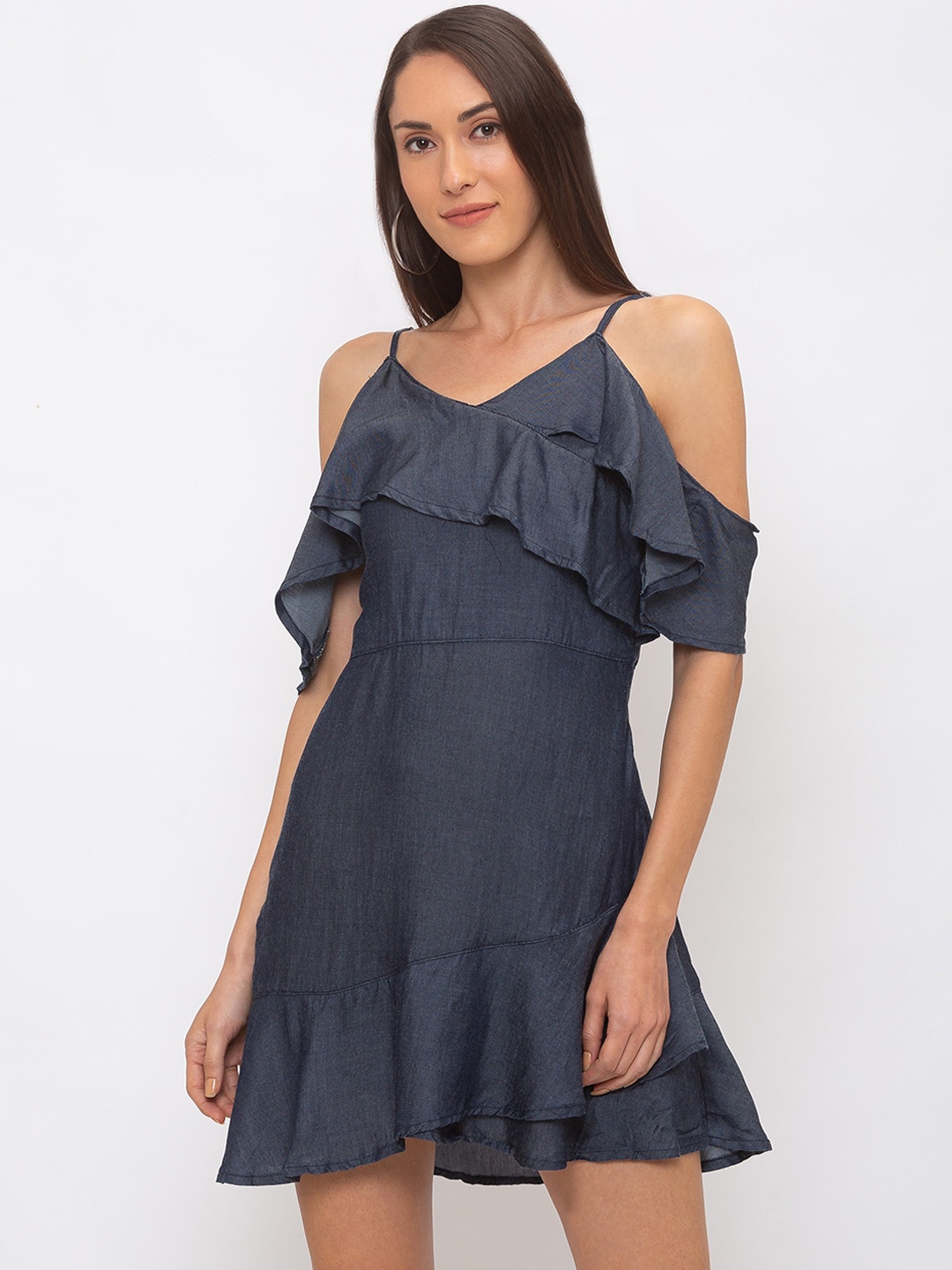 

Globus Women Blue Solid Fit and Flare Dress