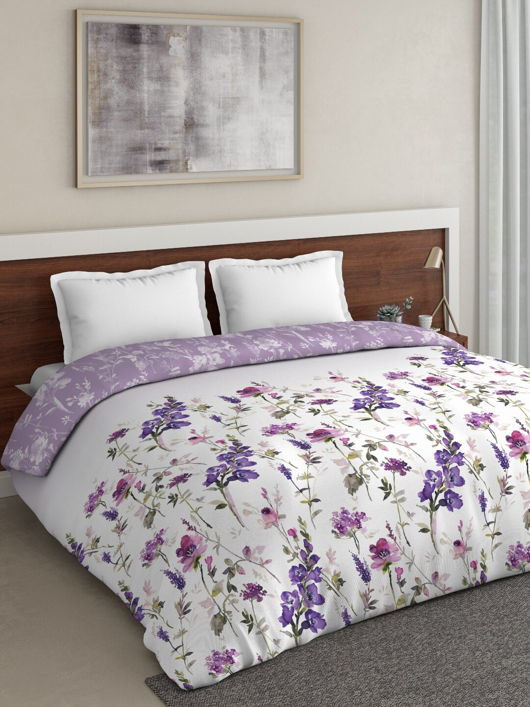 

DDecor Purple & White Floral Mild Winter 150 GSM Double Bed Comforter