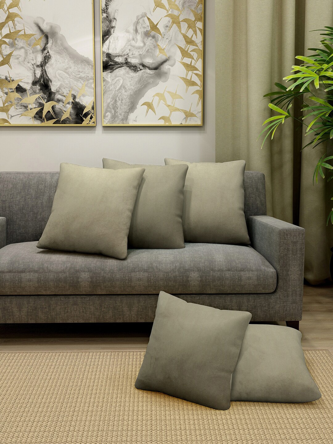 

KLOTTHE Set Of 5 Olive Green Solid Square Cushions