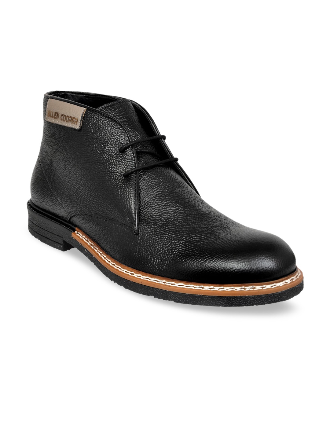 

Allen Cooper Men Black Solid Genuine Leather Mid-Top Derbys