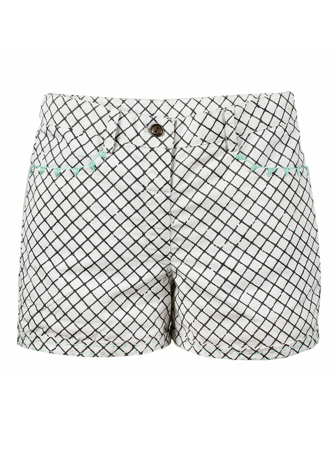 My Little Lambs Girls White & Black Checked Regular Fit Shorts