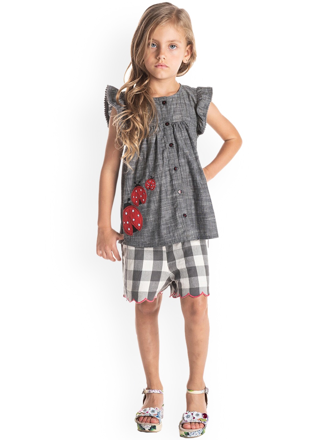 

Cherry Crumble Girls Grey Solid A-Line Top