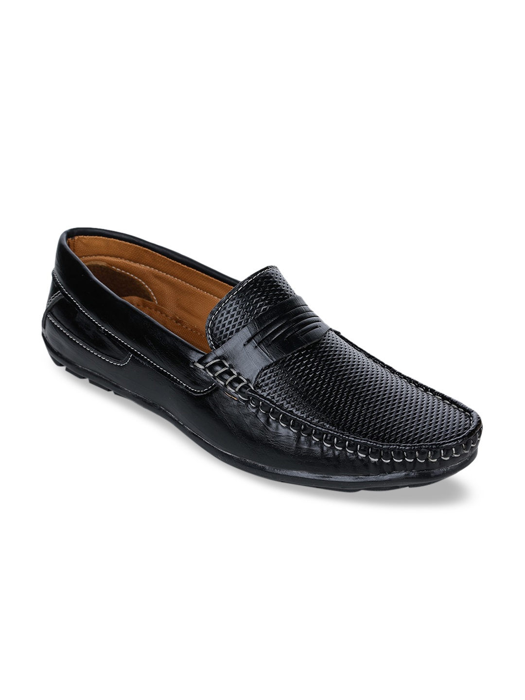 

Bruno Manetti Men Black Textured Penny Loafers