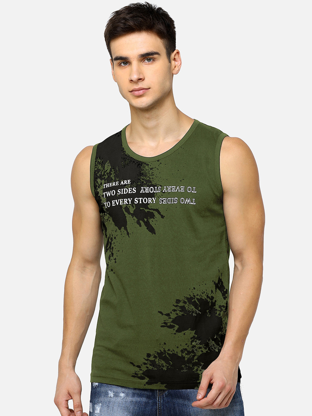 

Maniac Men Olive Green Printed Round Neck T-shirt