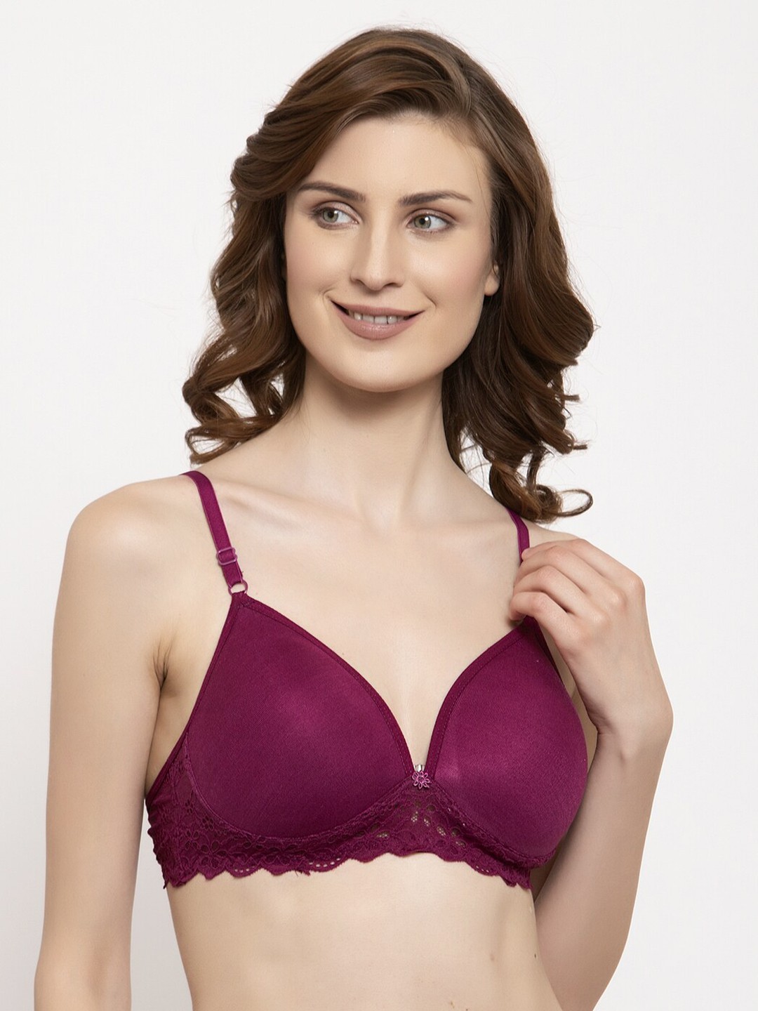 

Quttos Purple Lace Non-Wired Lightly Padded T-shirt Bra QT-BR-4007-WHN-30B