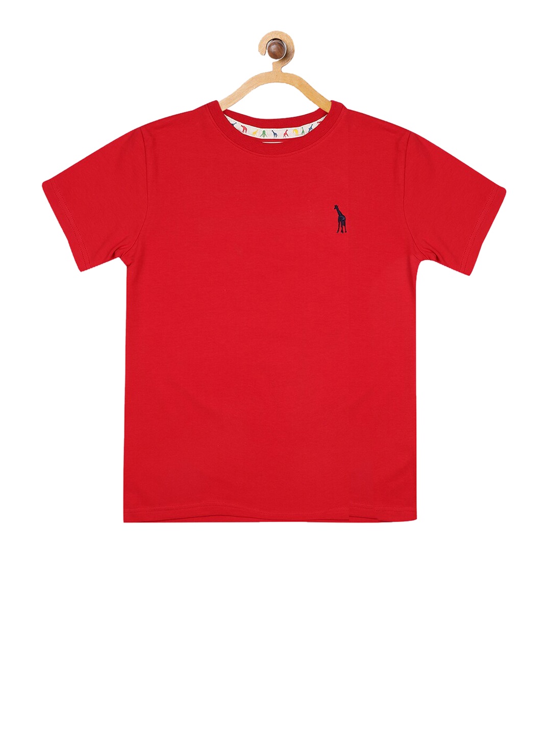 

Blue Giraffe Boys Red Solid Round Neck Pure Cotton T-shirt