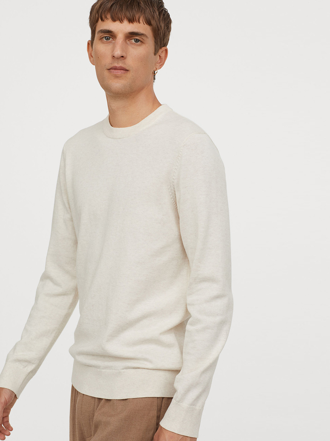 

H&M Men Off-White Solid Fine-Knit Jumper