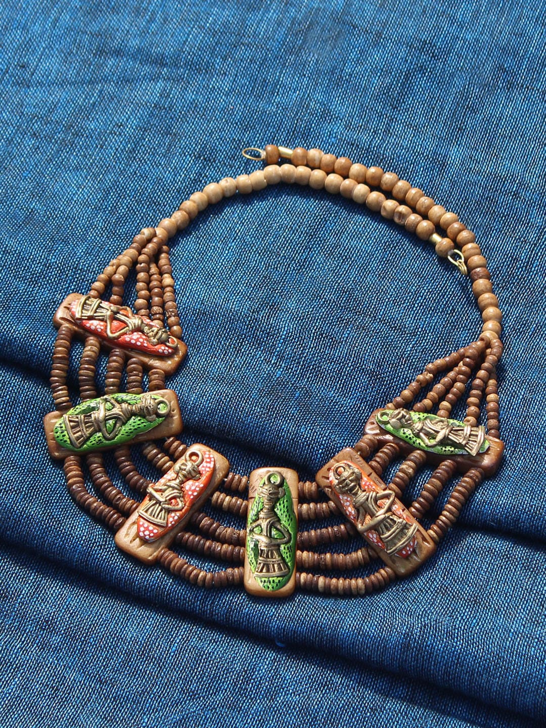 

ExclusiveLane Gold-Toned & Brown Tribal Bohemian Brass Handcrafted Dhokra Art Necklace