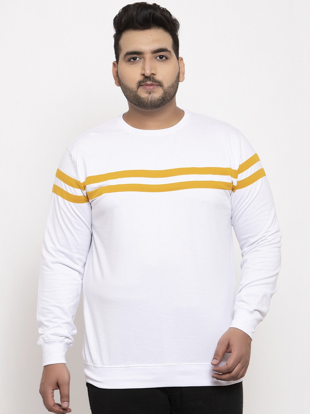 

Rodzen Men White & Yellow Striped Sweatshirt