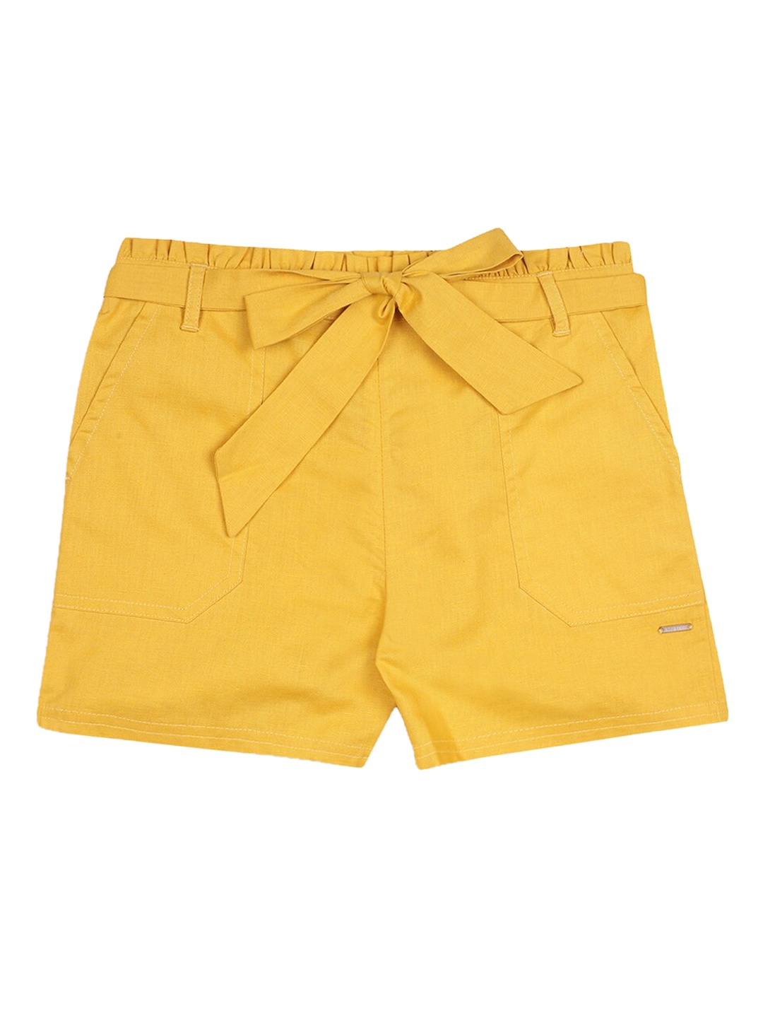 

Blue Giraffe Girls Yellow Solid Slim Fit Regular Shorts