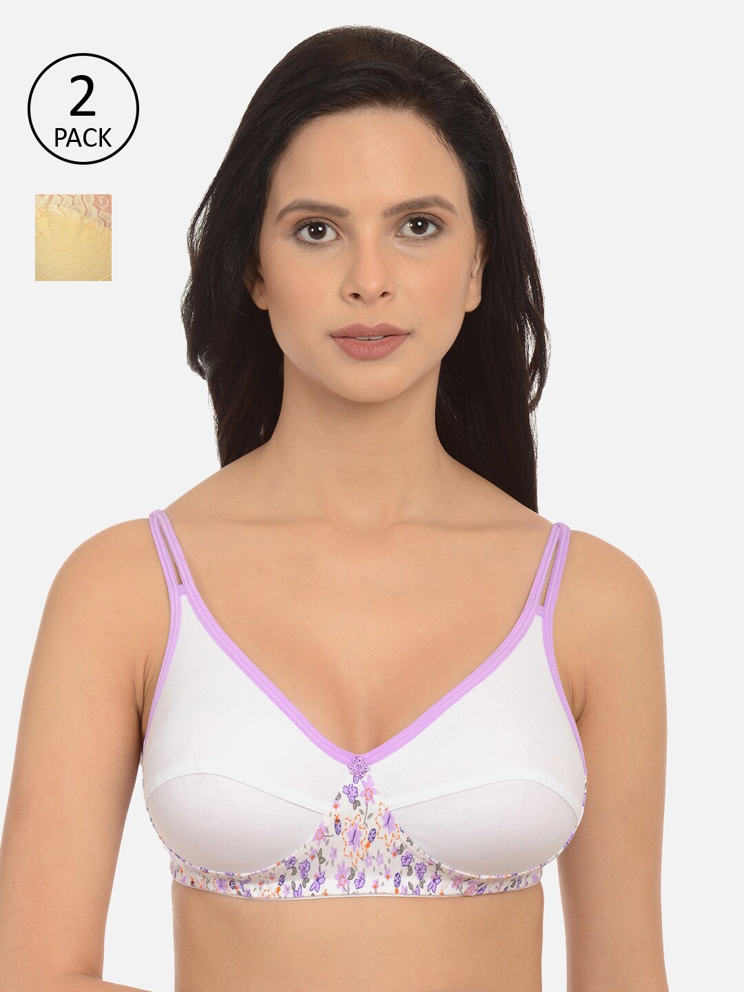 mod & shy Pack of 2 Beige & White Printed Non-Wired Non Padded Everyday Bras