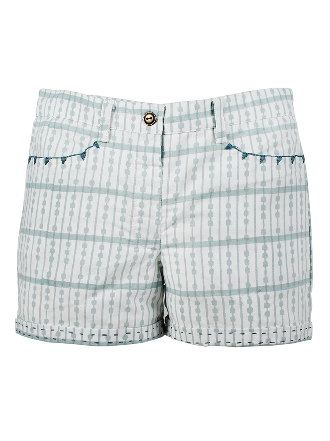 

My Little Lambs Girls Off-White & Blue Printed Regular Shorts