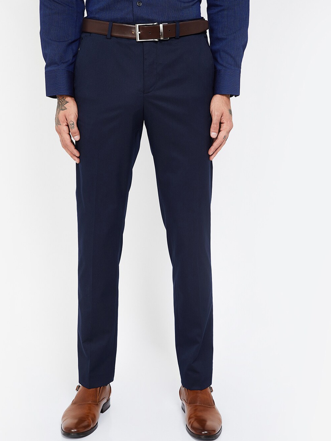 

CODE by Lifestyle Men Navy Blue Slim Fit Solid Regular Trousers