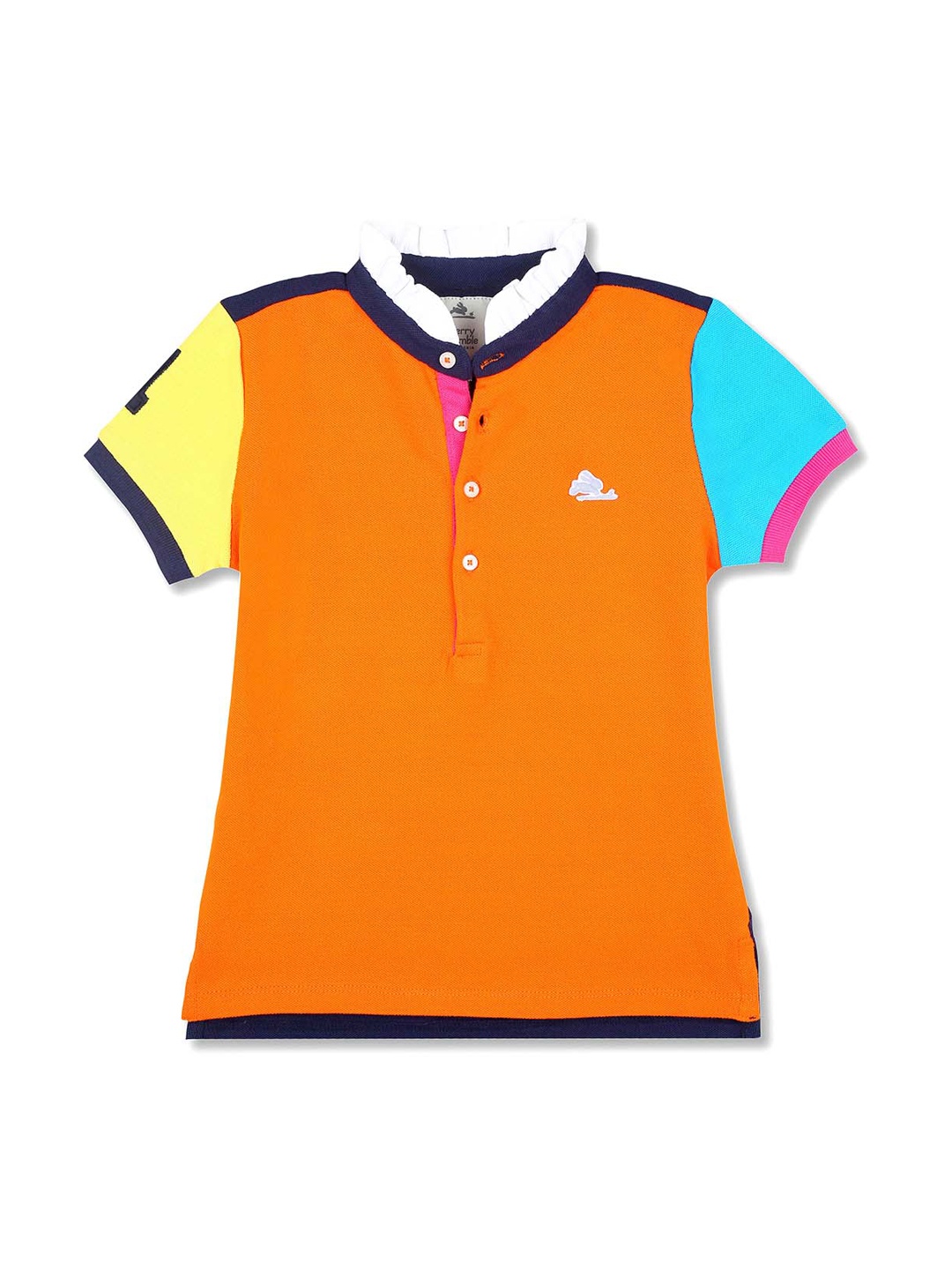

Cherry Crumble Girls Multicoloured Colourblocked Mandarin Collar T-shirt, Multi