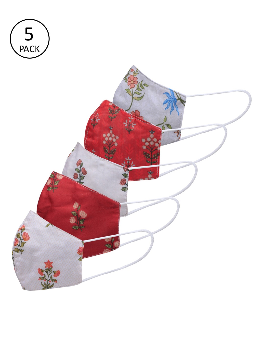 Be Indi Women Pack Of 5 2-Ply Reusable Anti-Microbial Cloth Masks, Red