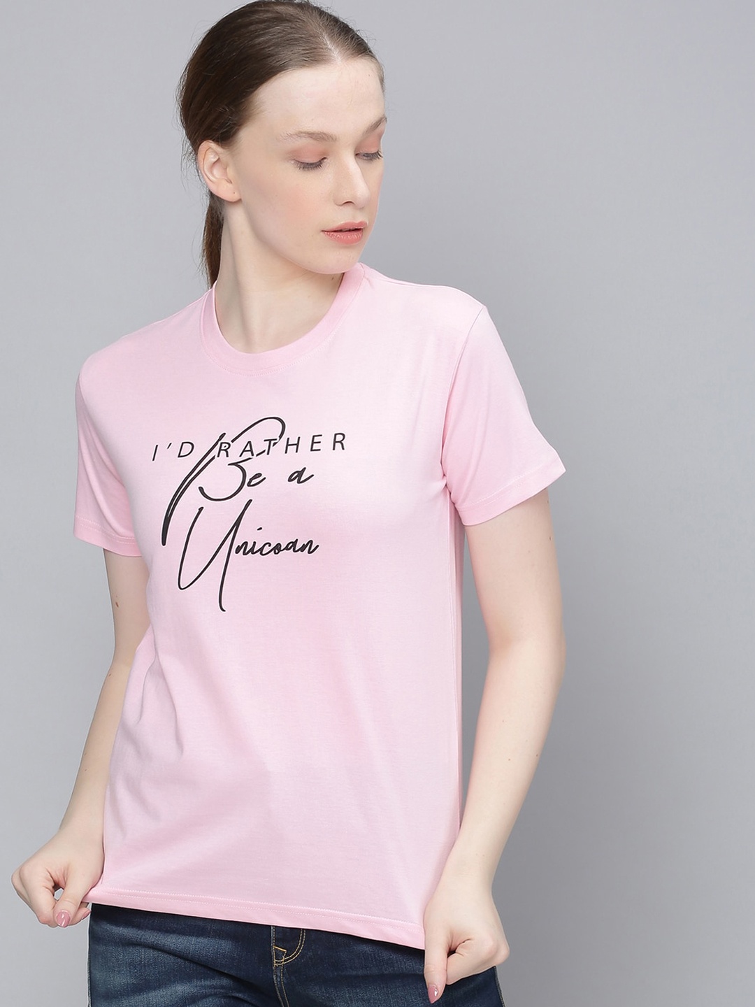 

DILLINGER Women Pink Printed Round Neck Regular Fit Pure Cotton T-shirt