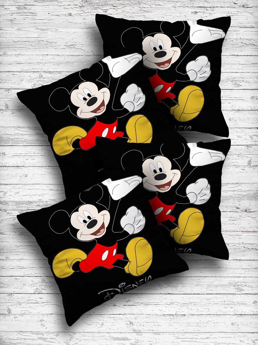 

Kuber Industries Black Set of 4 Mickey Mouse Print Square Cushion Covers
