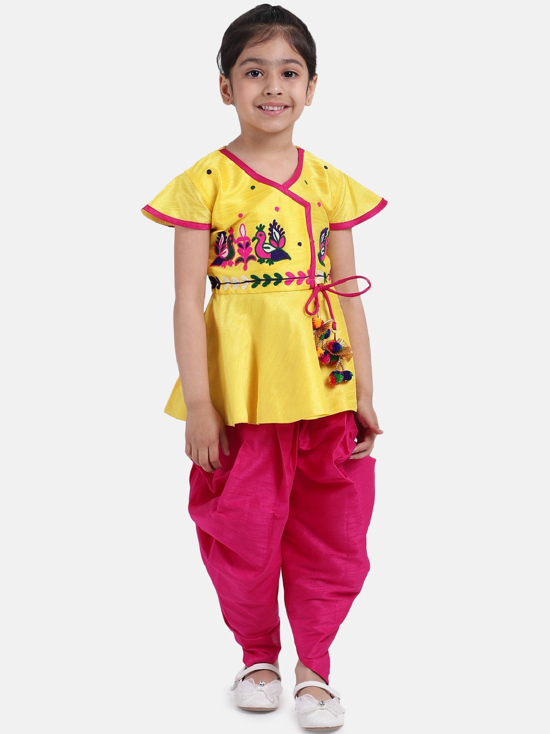 

BownBee Girls Yellow Embroidered Kurta with Dhoti Pants