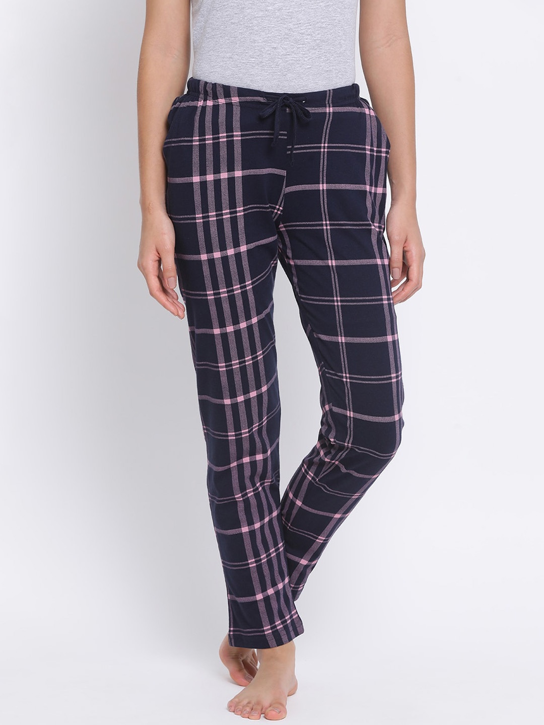 

Kanvin Women Navy Blue & Pink Checked Lounge Pants PJ1100