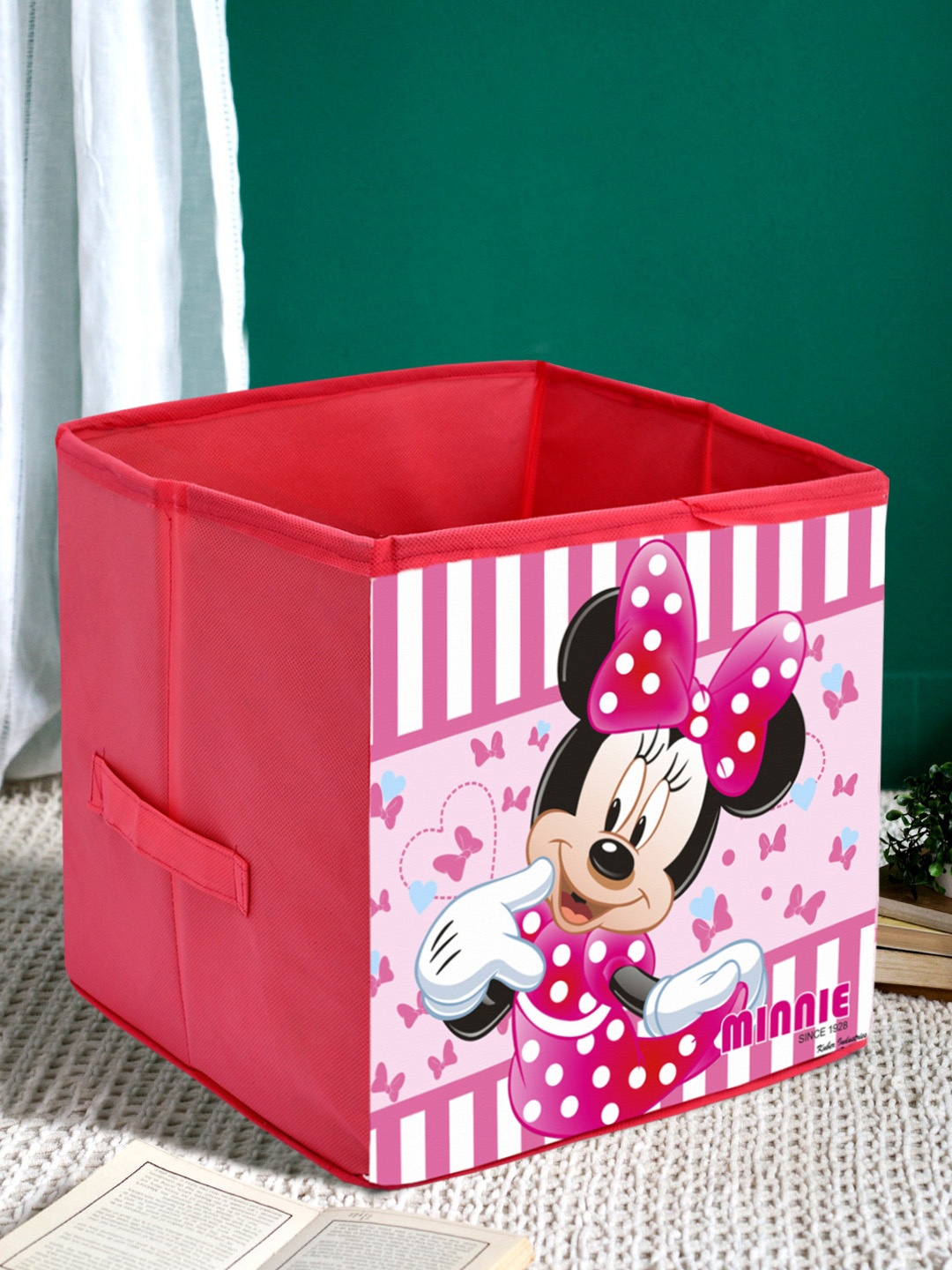 Kuber Industries Pink Disney Minnie Printed Foldable Storage Box With Handle