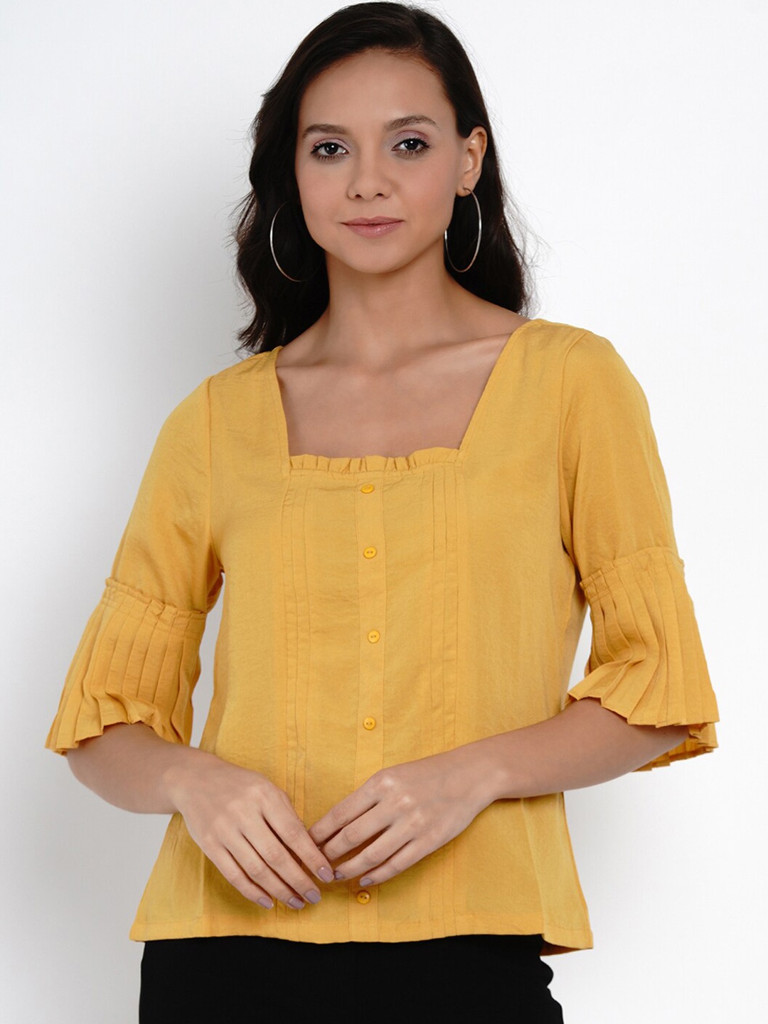 

Latin Quarters Women Mustard Yellow Solid A-Line Top