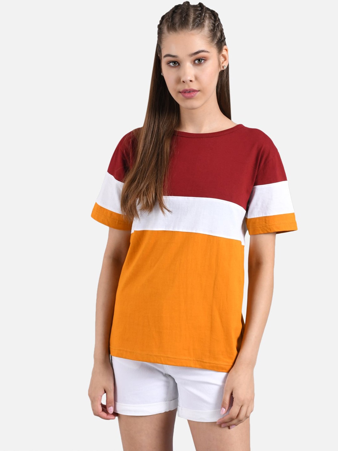 

Kotty Women Multicoloured Colourblocked Round Neck T-shirt, Multi