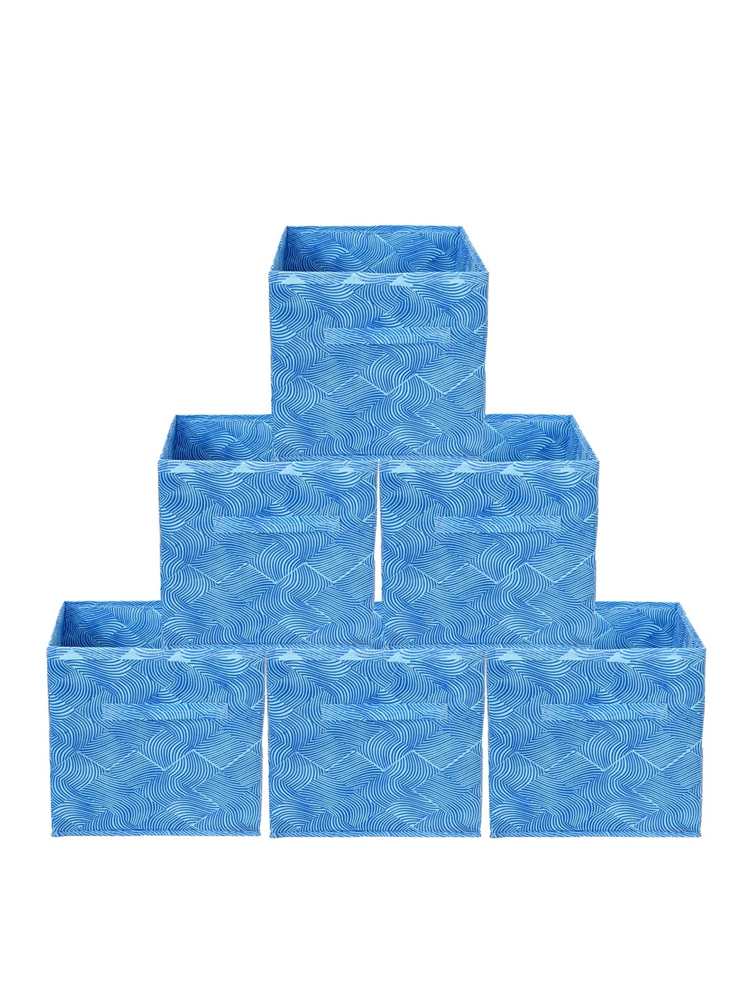 Kuber Industries Set Of 6 Blue Printed Foldable Fabric Storage Cube With Handle