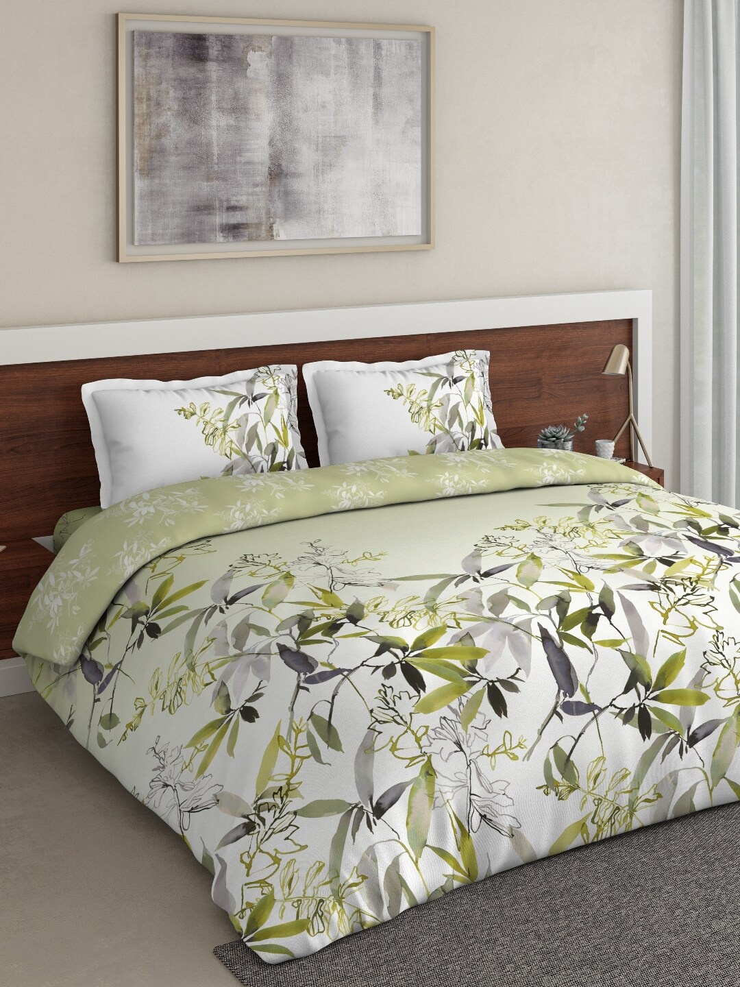 

DDecor Green & White Floral Printed Double Queen Bedding Set