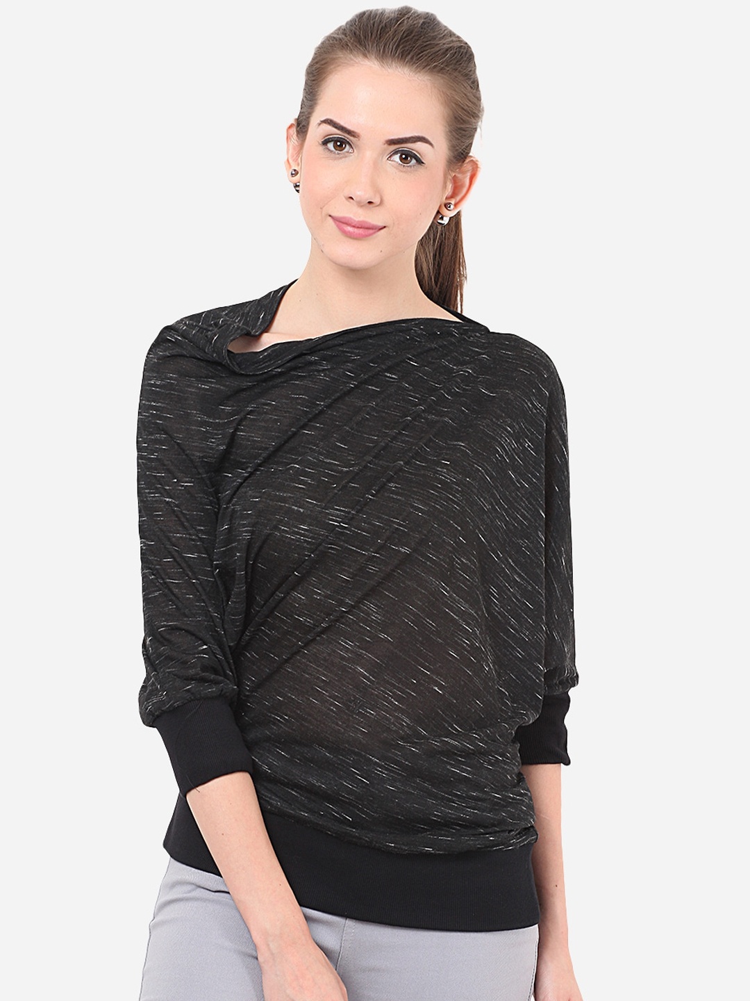 

Porsorte Women Black Self Design Sweatshirt