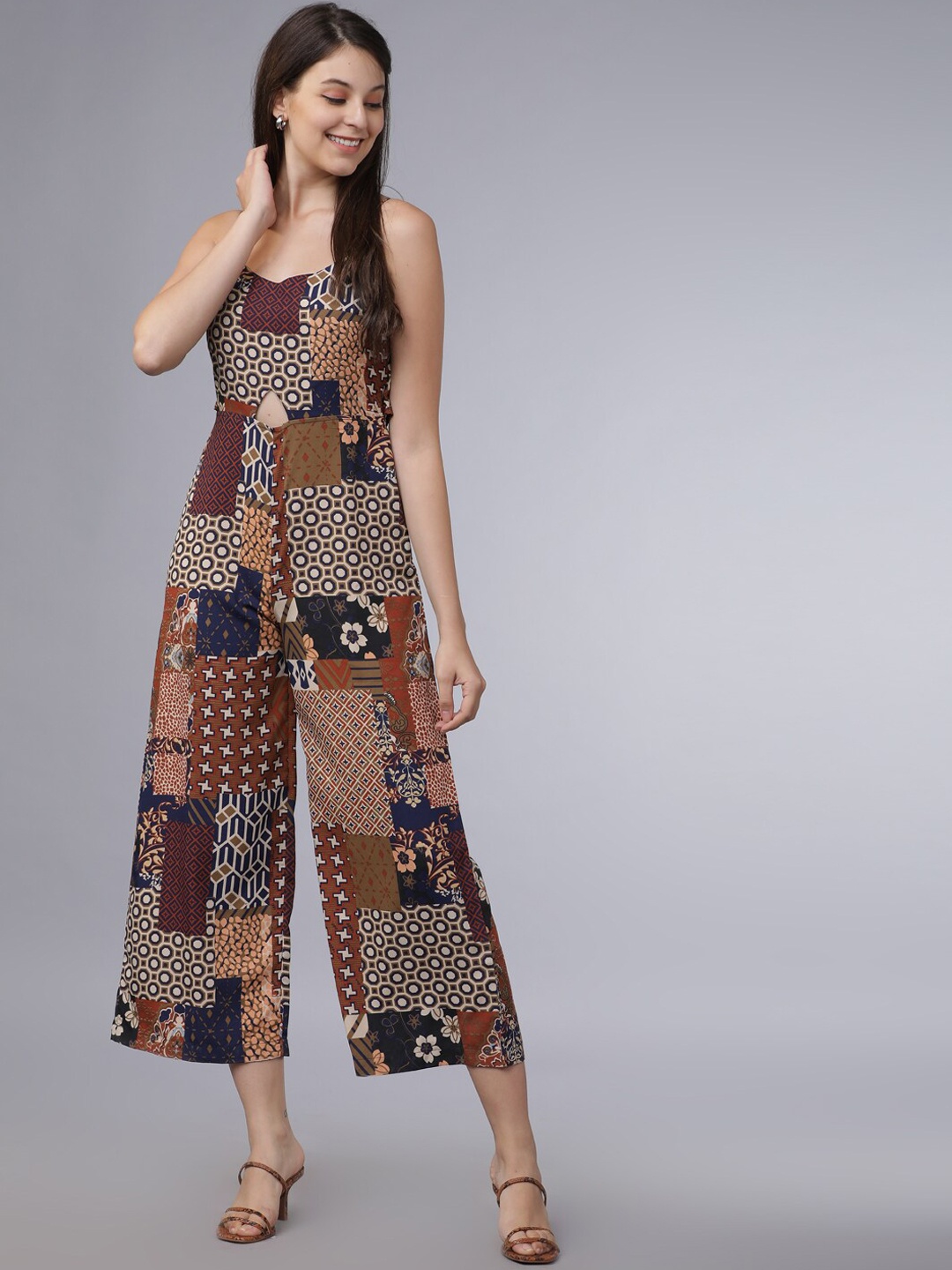 

Tokyo Talkies Women Brown & Navy Blue Printed Basic Jumpsuit