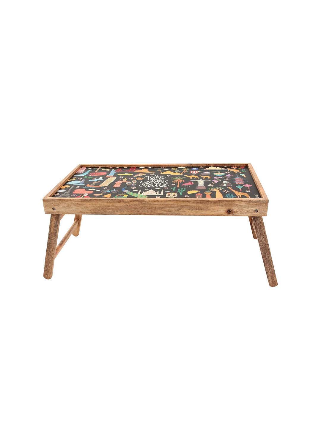 

Chumbak Brown & Black Take the Scenic Route Print Breakfast Table Cum Tray