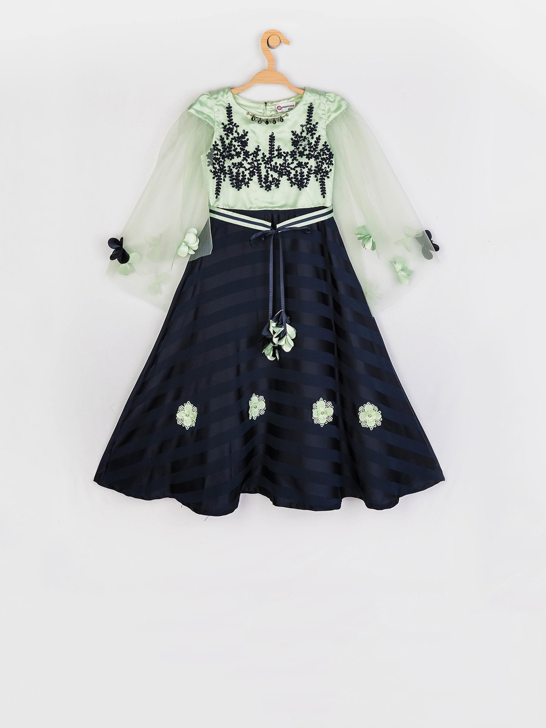 

Peppermint Girls Green And Black Printed PETAL PRINCESS Fit and Flare Dress