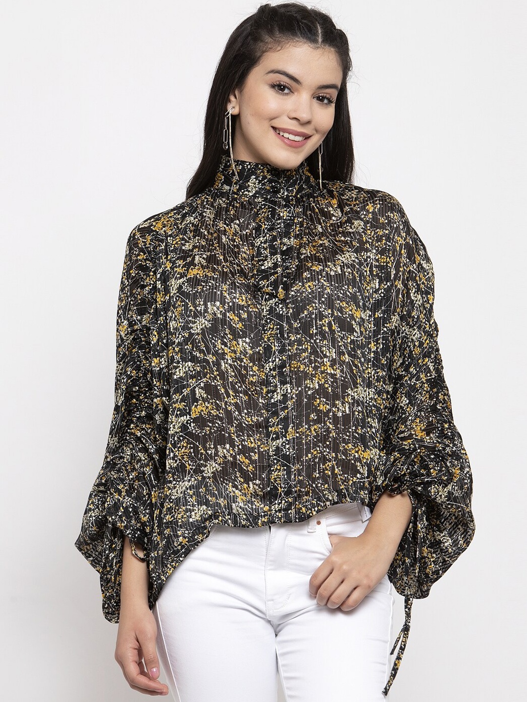 

KASSUALLY Women Black Printed A-Line Top