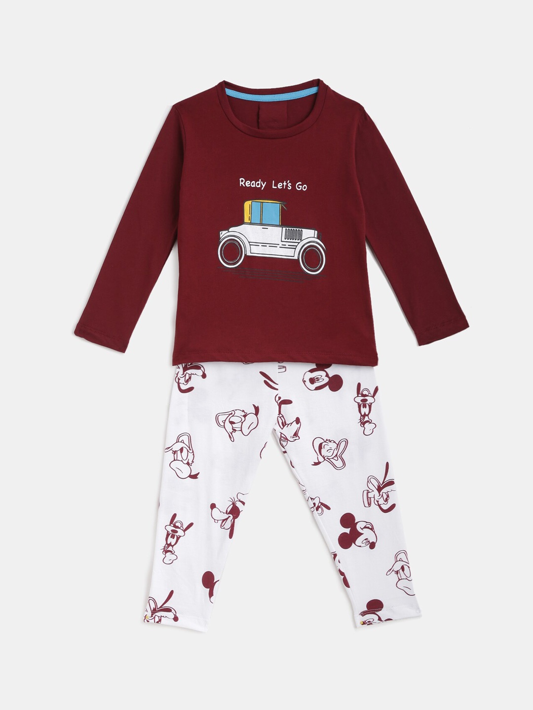 

KIDSCRAFT Boys Maroon & White Printed Night suit
