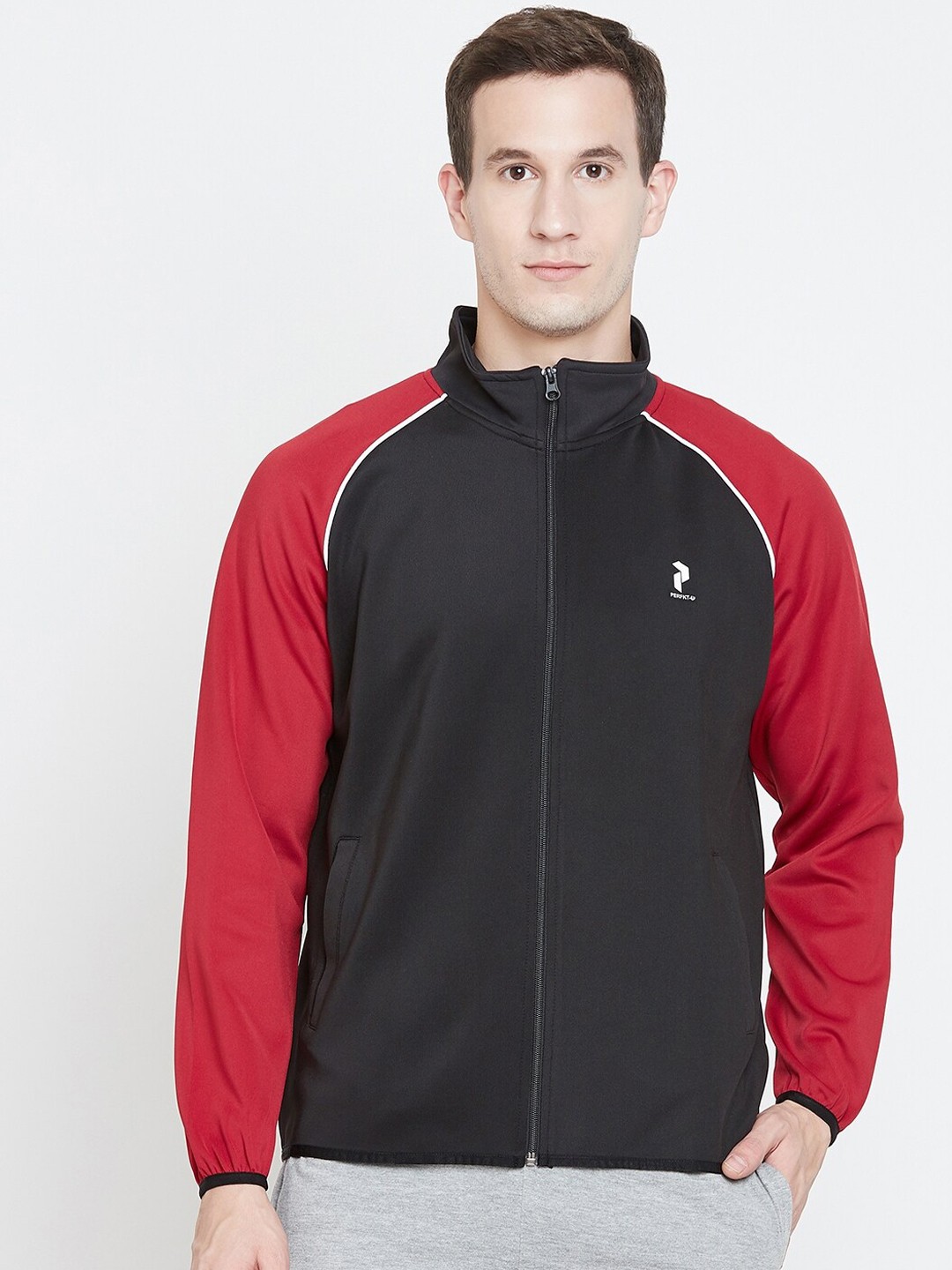

PERFKT-U Men Black & Red Colourblocked Sweatshirt