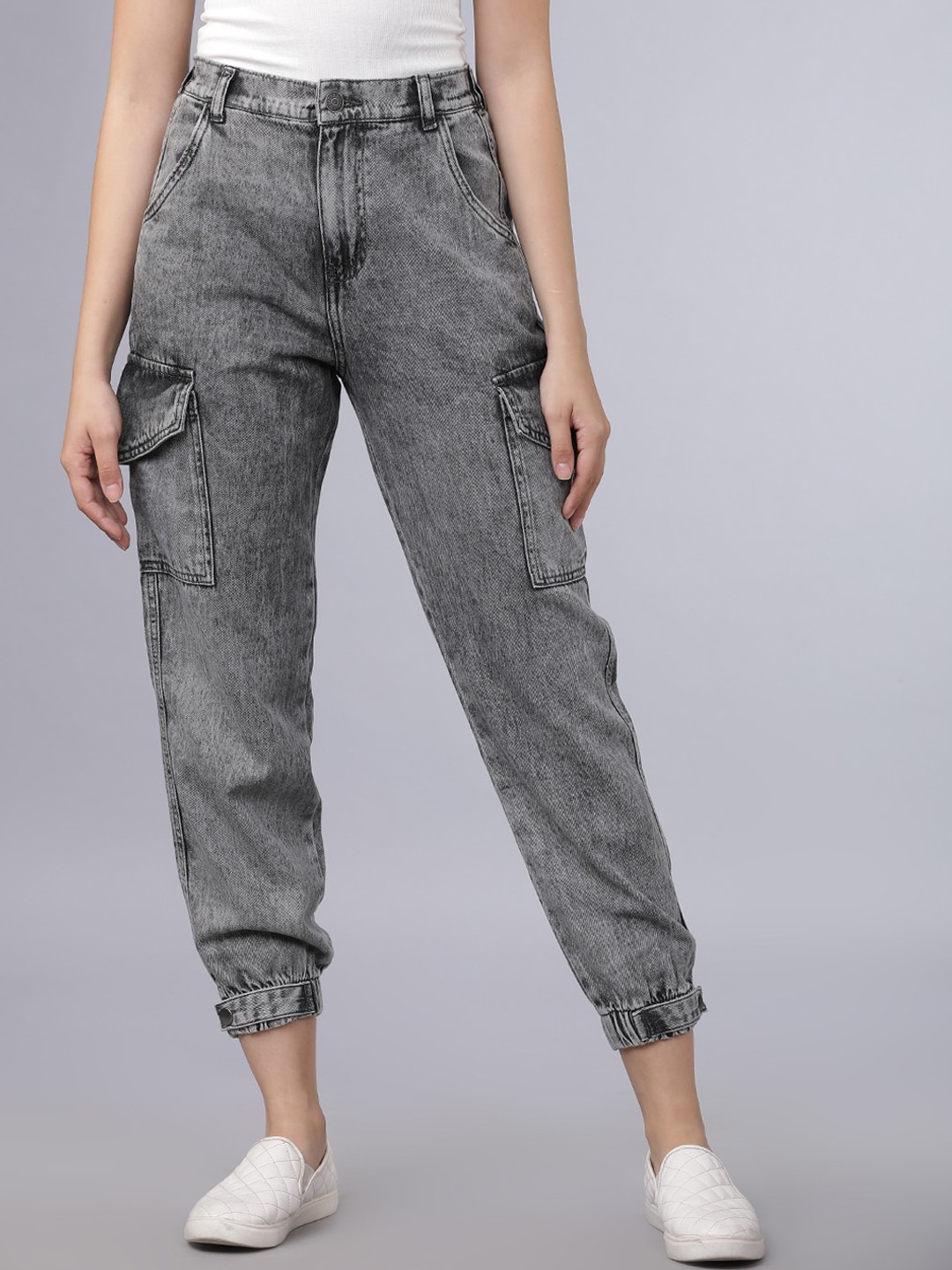 

Tokyo Talkies Women Grey Jogger High-Rise Mildly Distressed Jeans