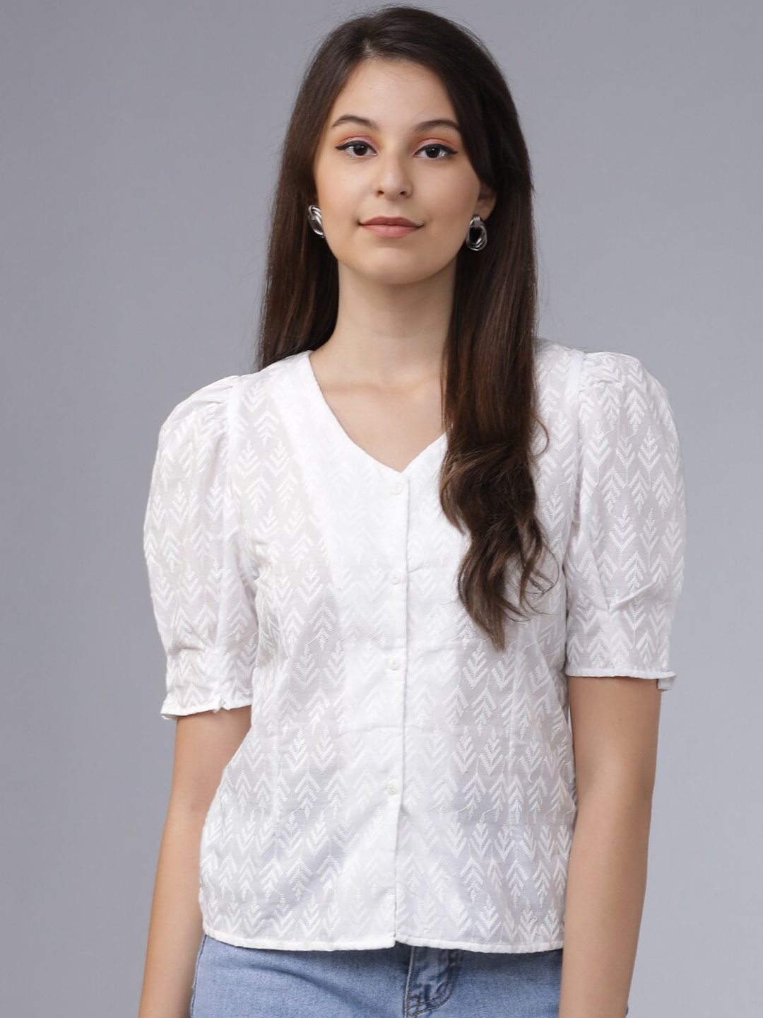

Tokyo Talkies Off-White Embroidered Top
