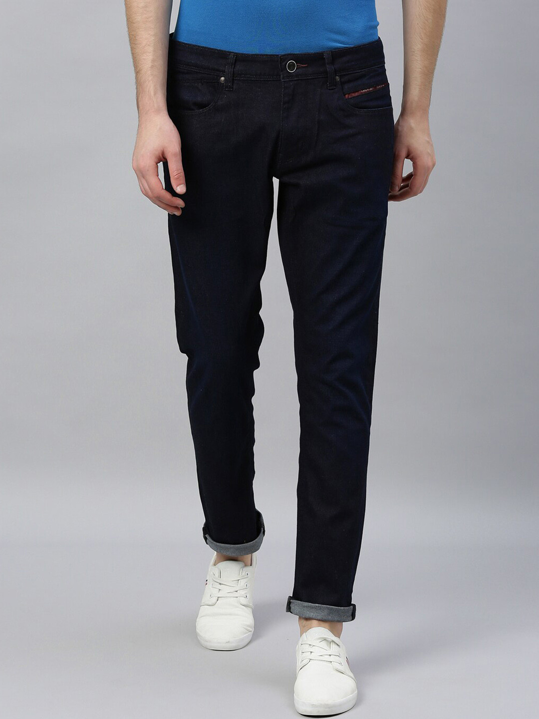 

RARE RABBIT Men Neoda-Raw Slim Fit Mid-Rise Jeans, Navy blue