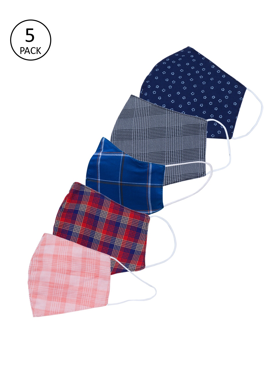 

Be Indi Unisex 5Pcs 2Ply Anti-Microbial Reusable Cloth Masks, Multi